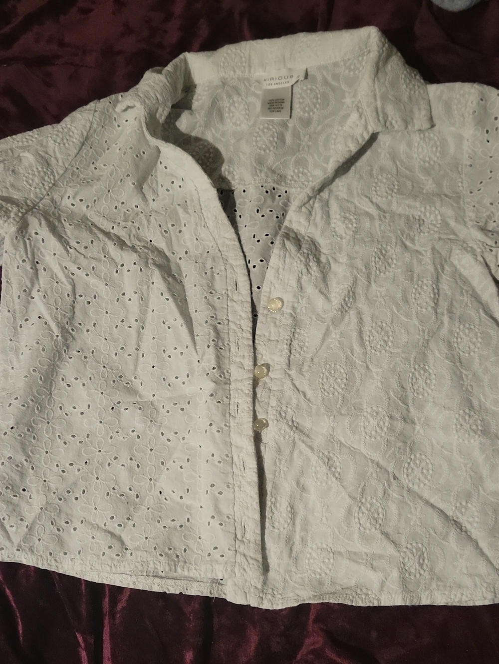 White Eyelet Button-Up Blouse with Embroidered Detail